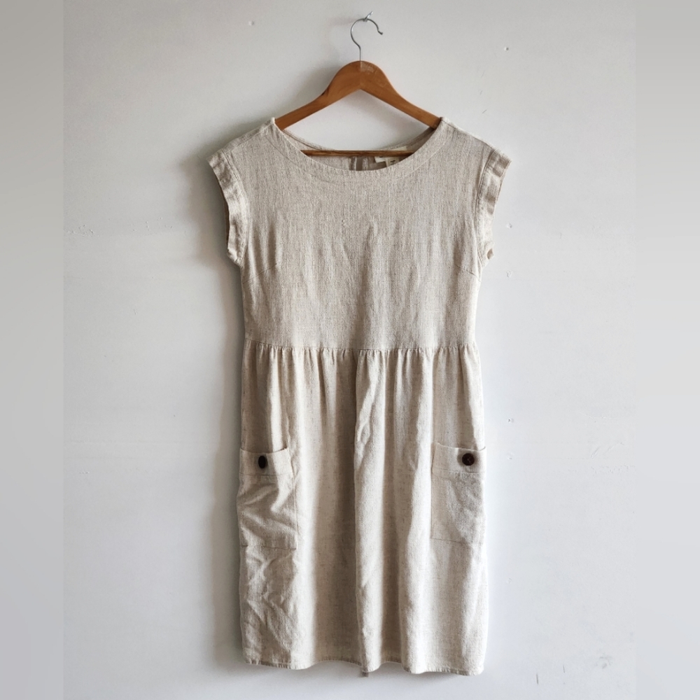 Monteau Beige Cream Linen Blend Midi Dress